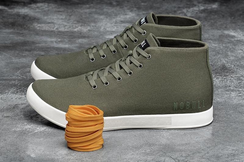 Dark / Green Nobull Ivy Ivory Canvas Mid Men's Trainers | CA R1398V